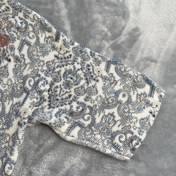 Chico's Pullover Womens 2 Blue Orange Paisley Print Side Button Sweater Knit - Picture 2 of 16